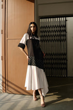White Stripe Check Asymmetric Dress