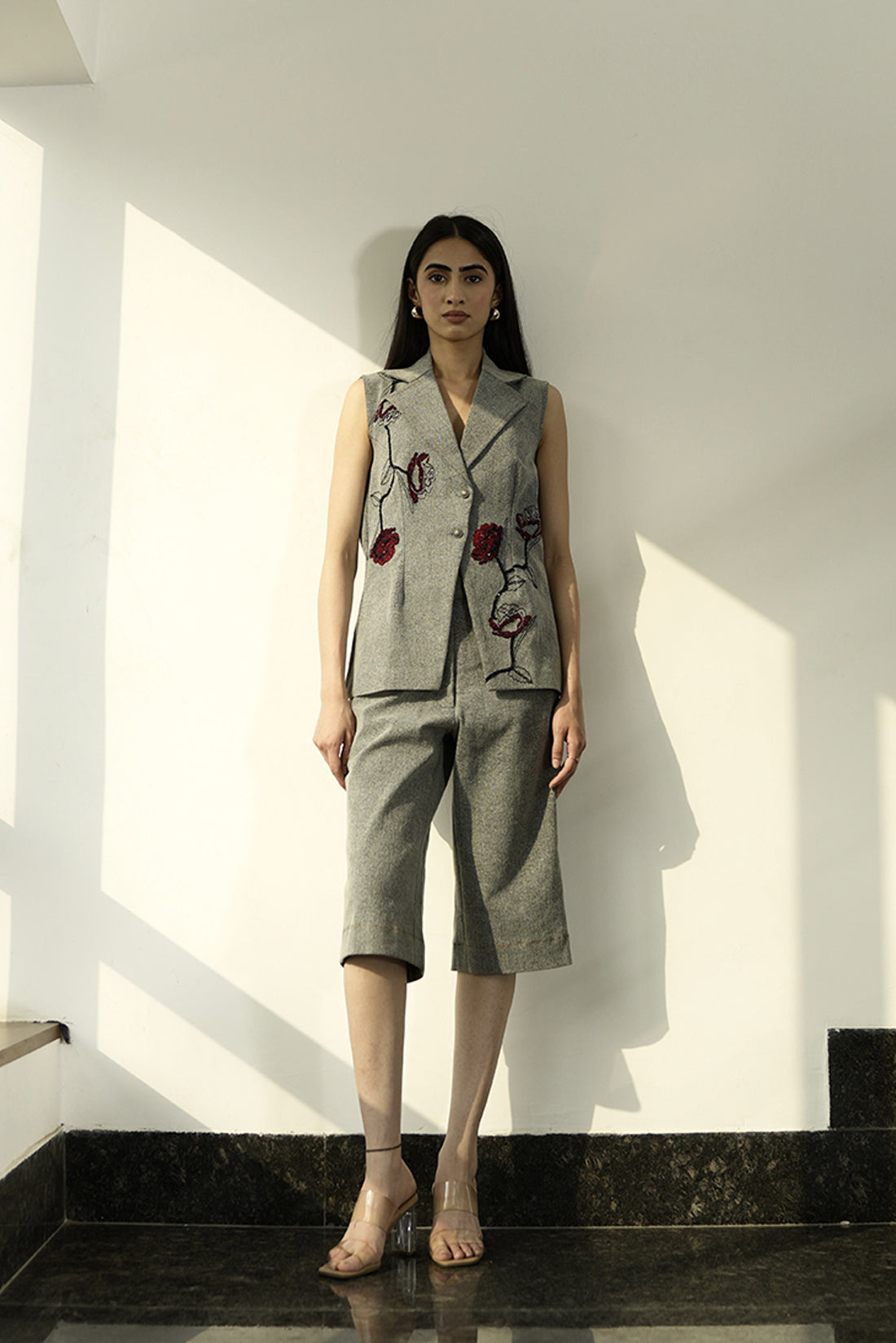 Crimson Bloom Denim Set