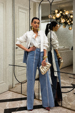 White Denim Tie-Up Cape Set