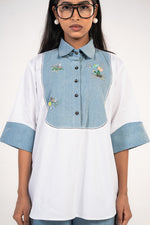 White Denim Yoke Embroidered Shirt