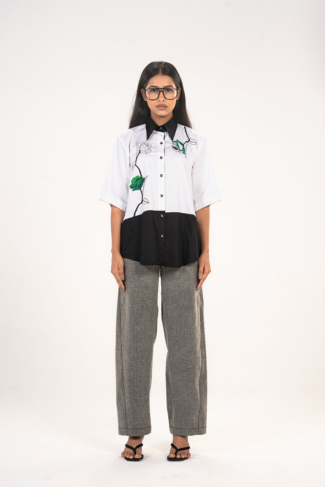 White Hemline Rose Shirt
