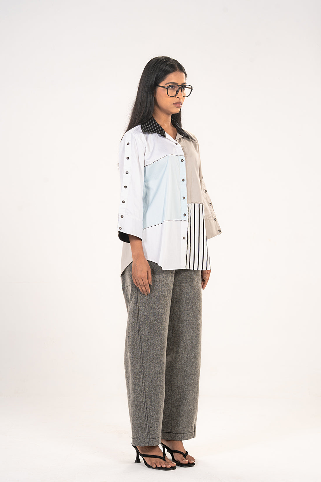 White & Grey Colour Block Shirt