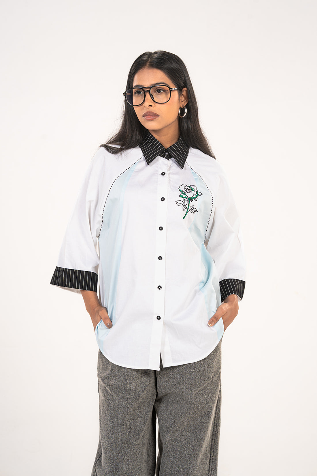 Blue Panel Rose Shirt