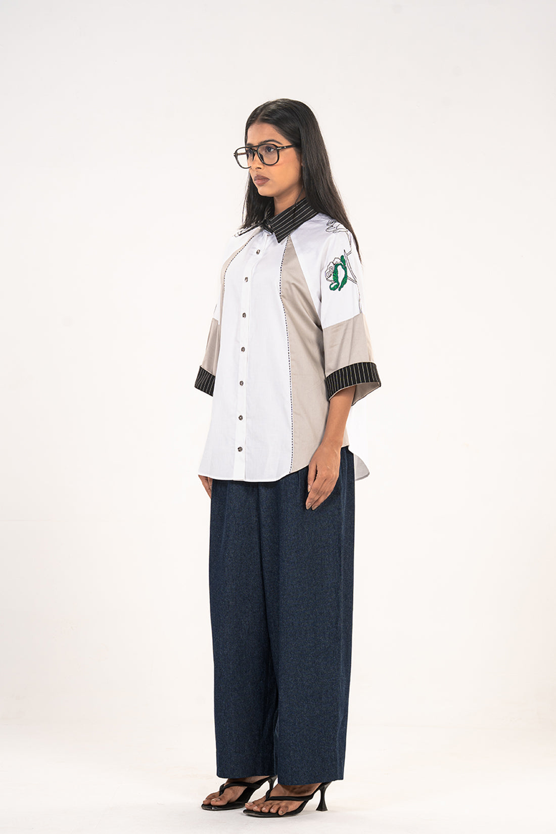 Grey Panel Rose Raglan Shirt