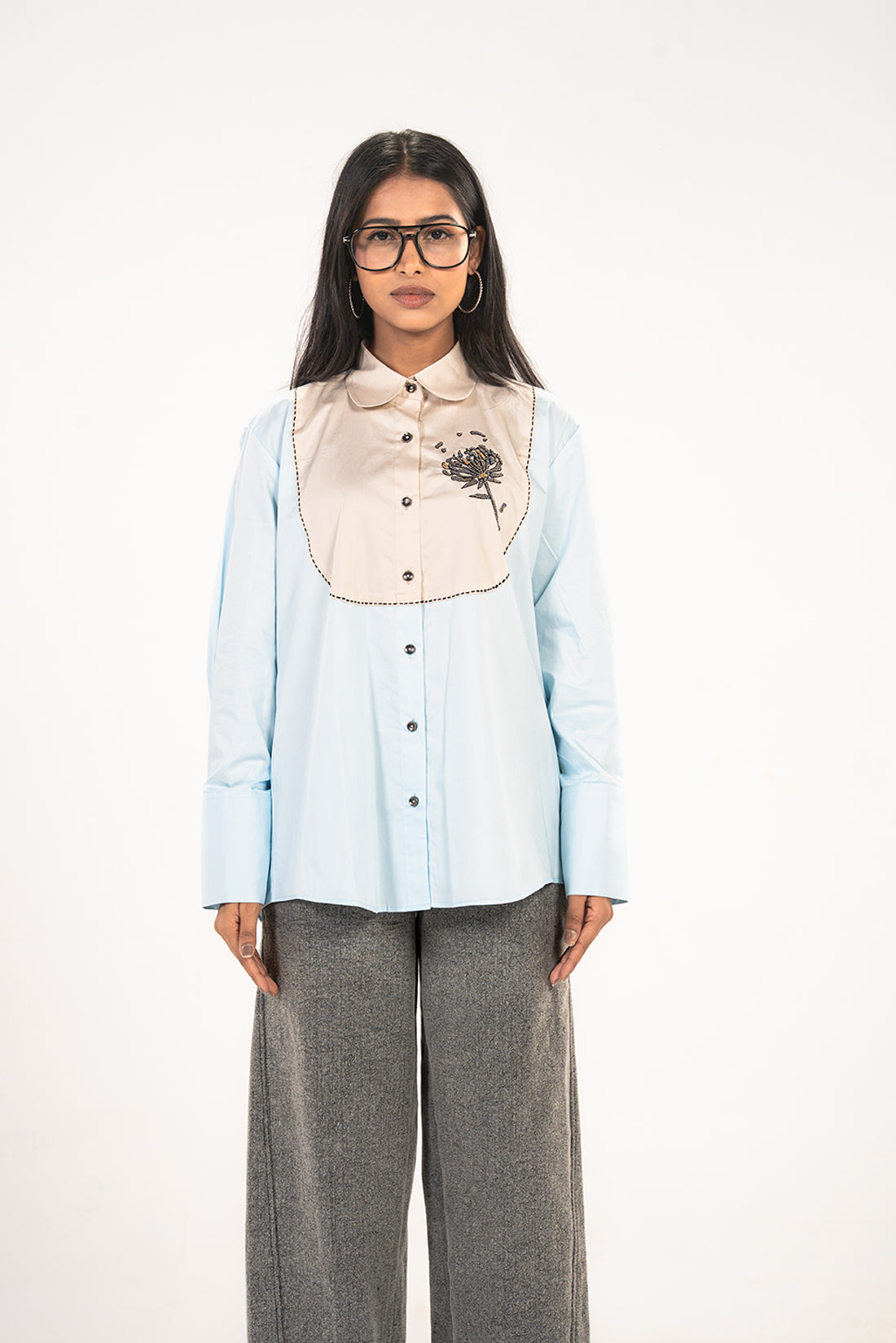 Beige Yoke Chrysanthemum Shirt