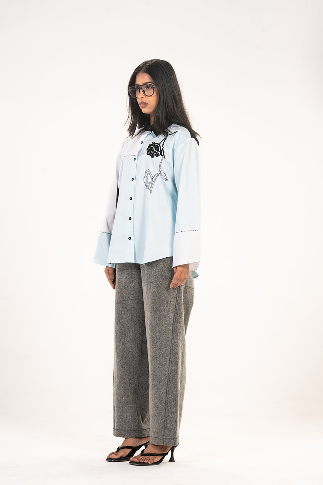 Sky Blue Rose Panel Shirt
