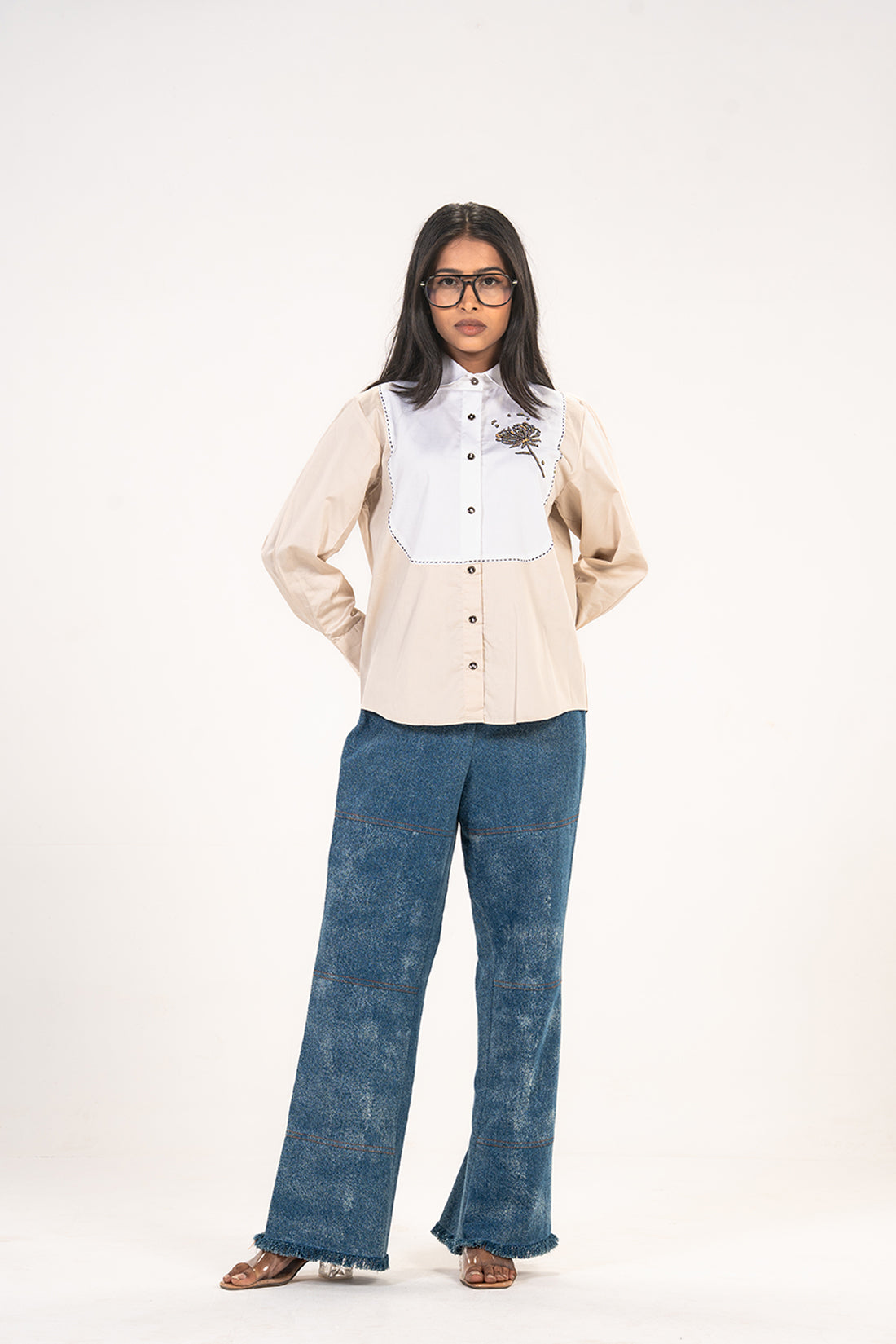 White Chrysanthemum Embroidered Shirt