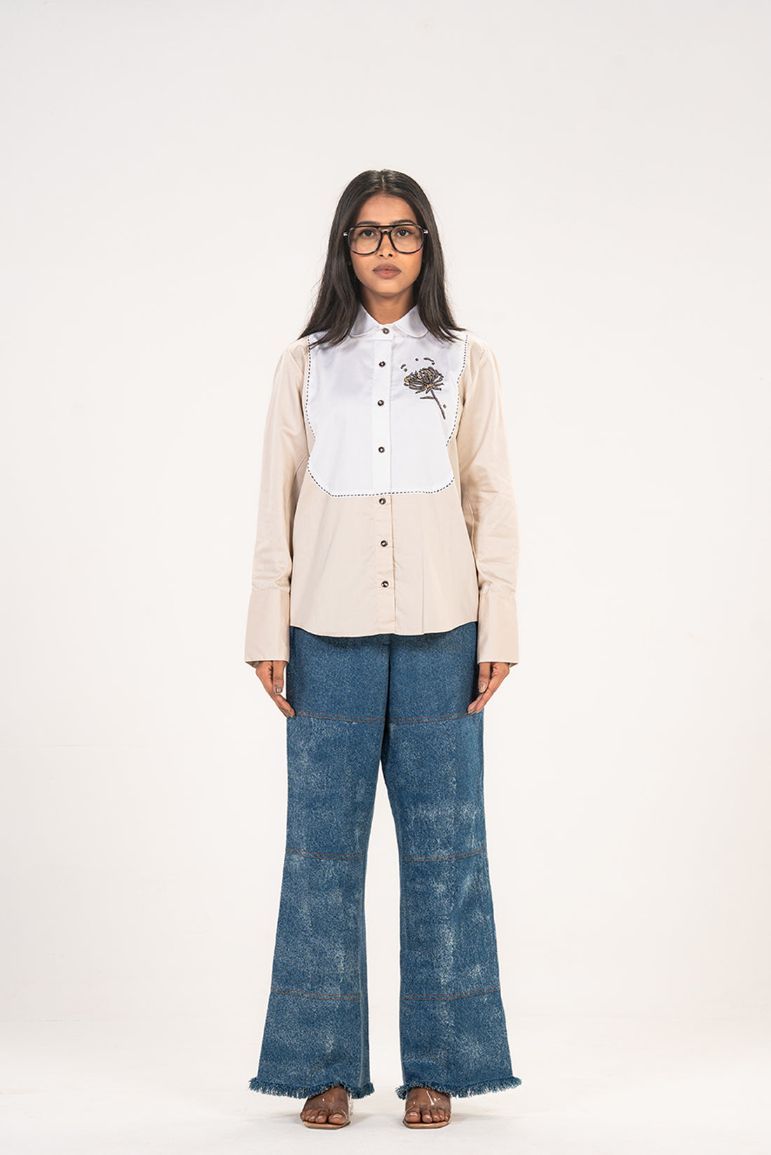 White Chrysanthemum Embroidered Shirt