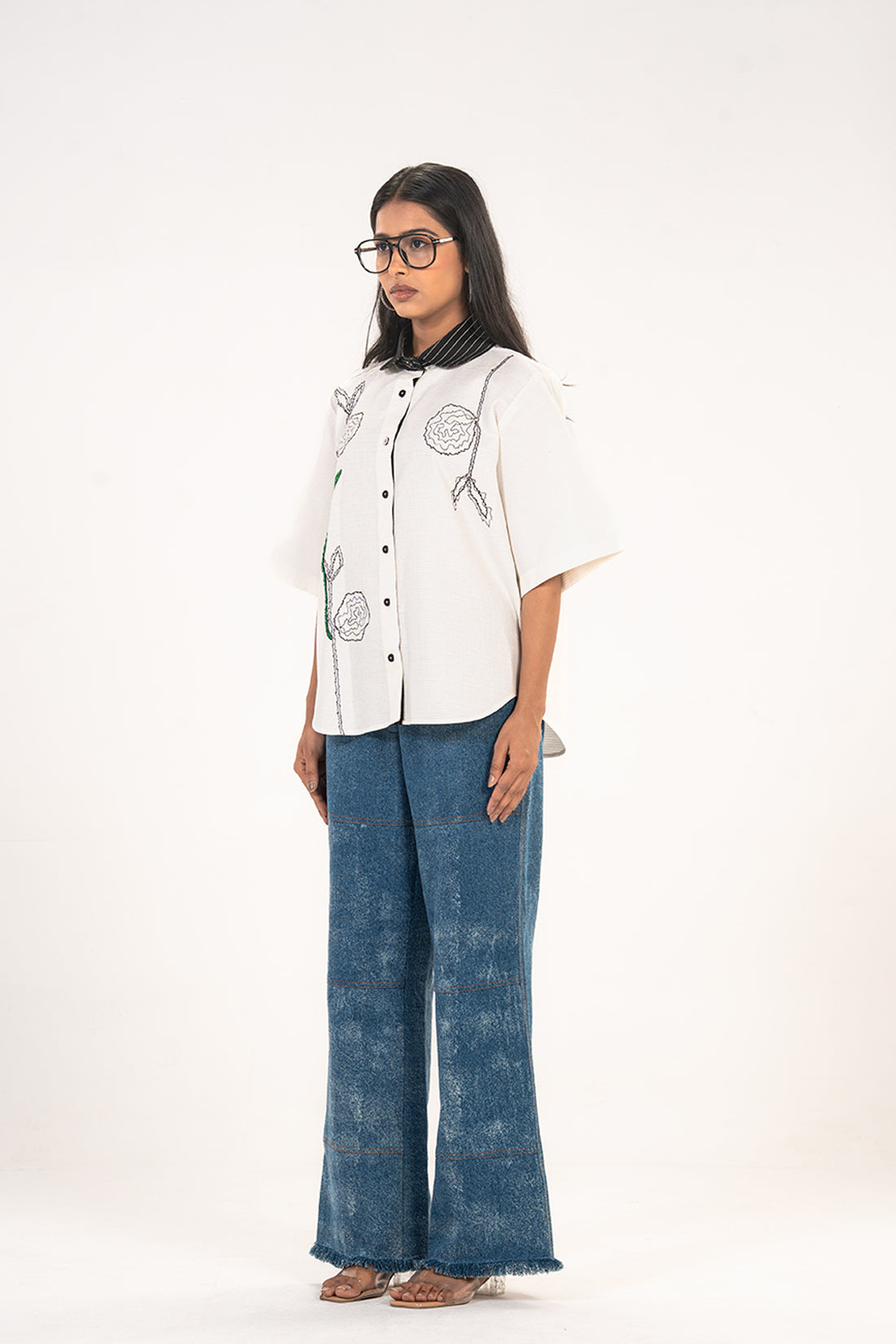 White Abstract Rose Shirt
