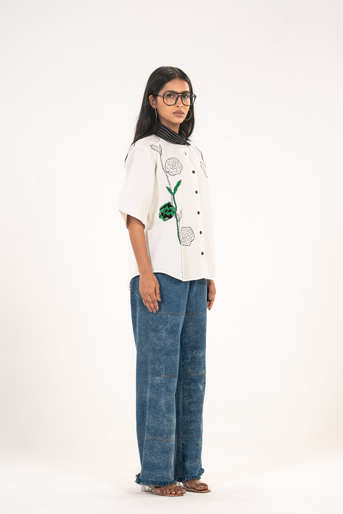 White Abstract Rose Shirt