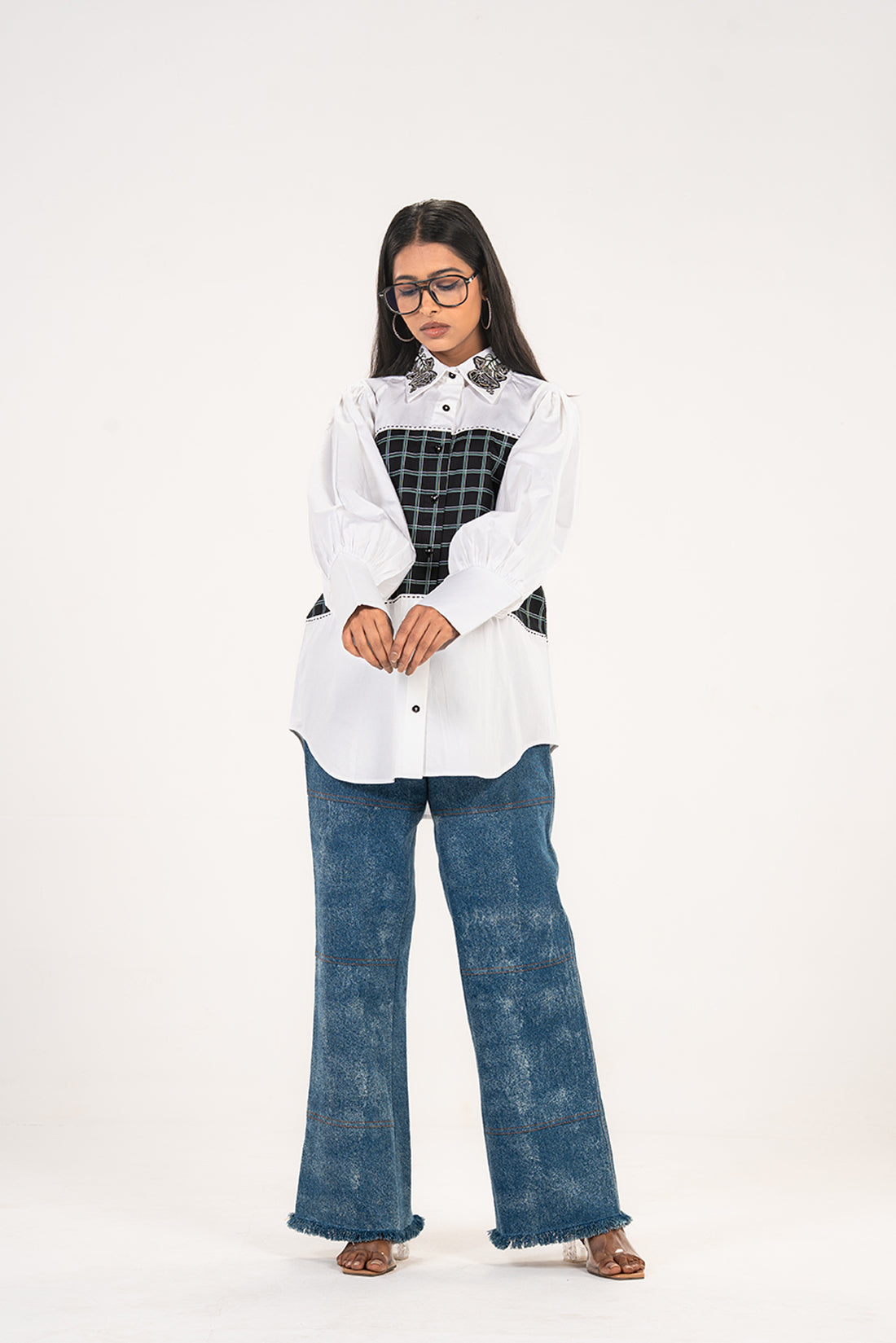 White Check Panel Shirt