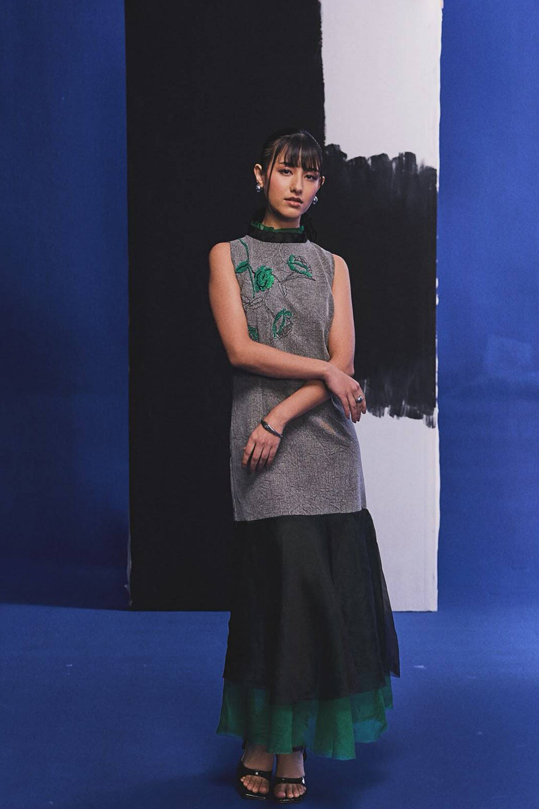 Emerald Veil Denim Dress