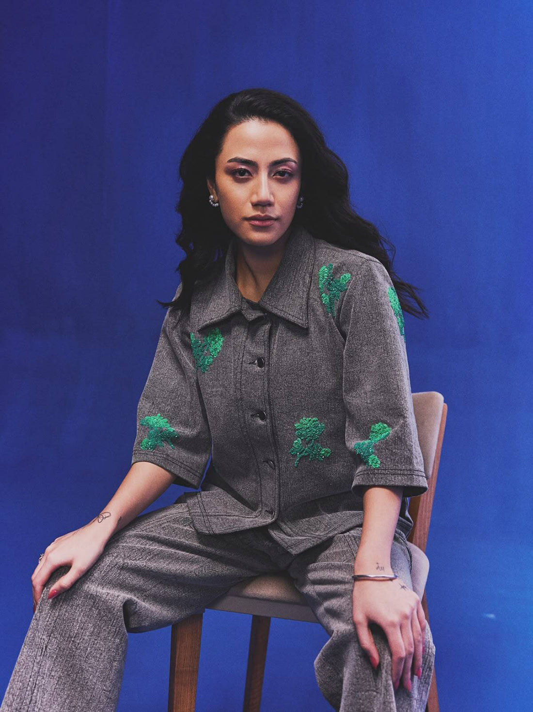 Ash Grey Denim Shacket Co-ord Set