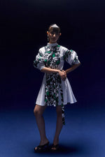 WHITE GREEN ROSE ELVY DRESS