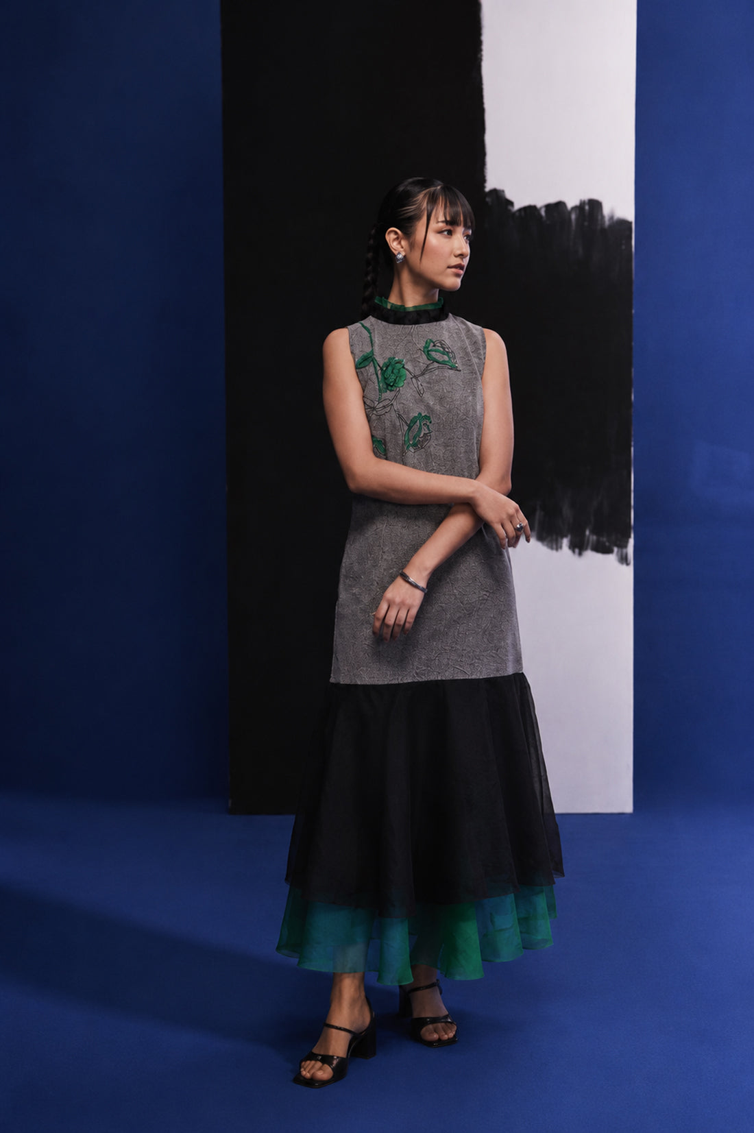 Emerald Veil Denim Dress