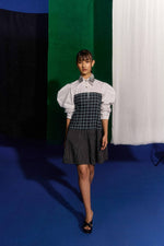 White Volume Stripe Check Dress