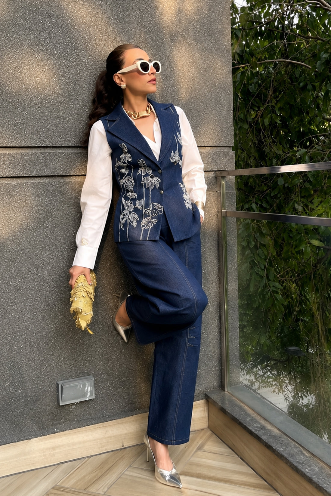 Floral Denim Waistcoat Barrel Set