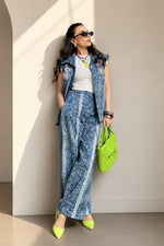 Washed Denim Embellished Zip Co-ord Set