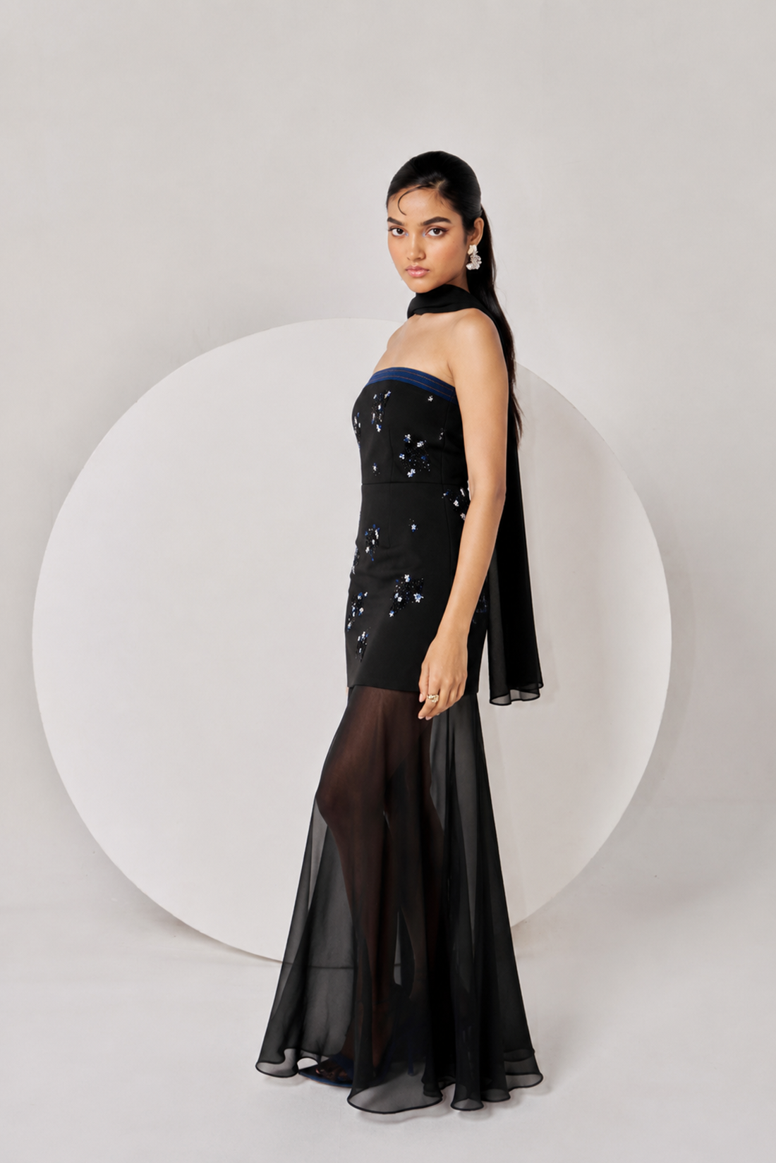 Off Shoulder Organza Slit Dress
