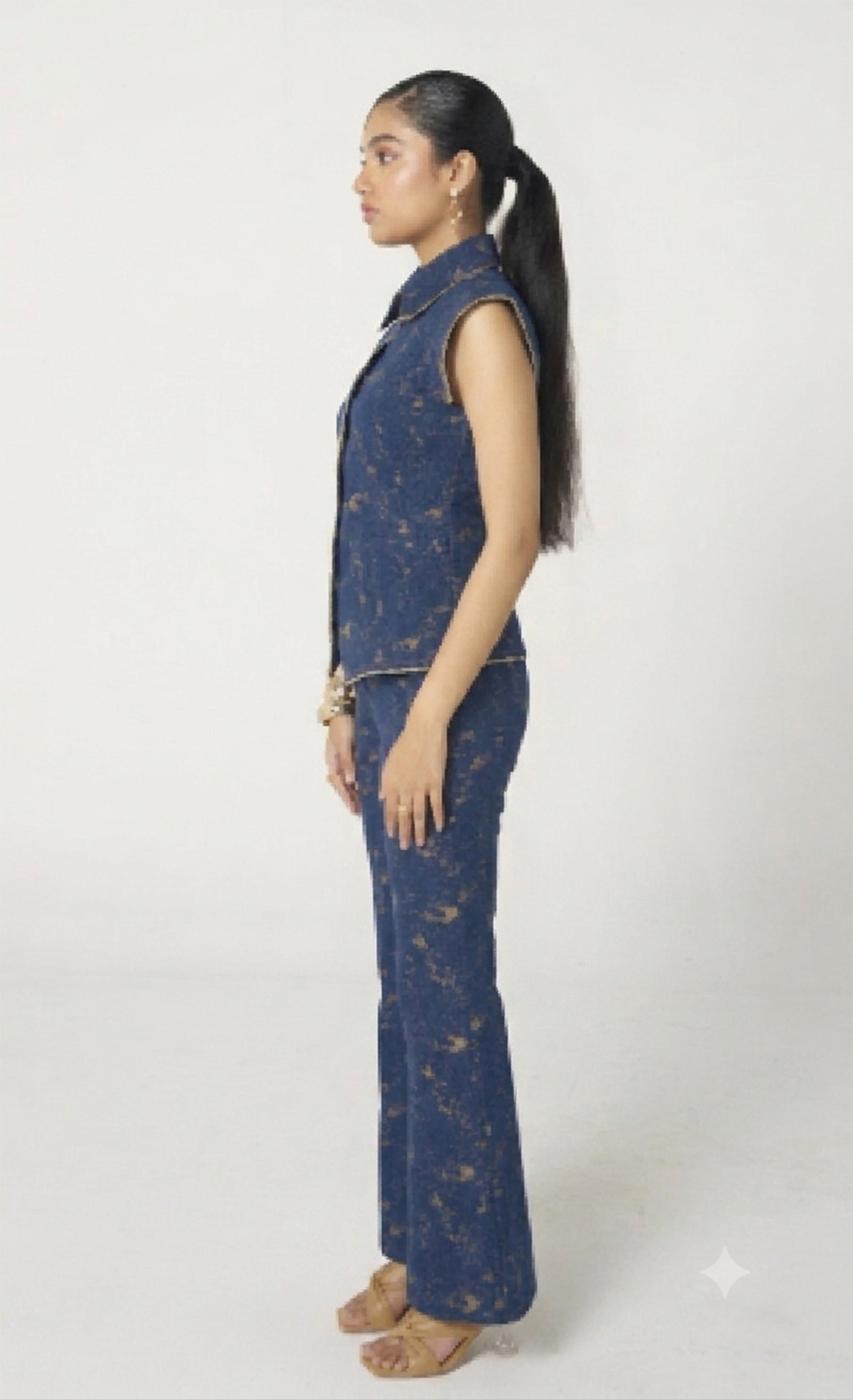 Beige Jacquard Pants Set