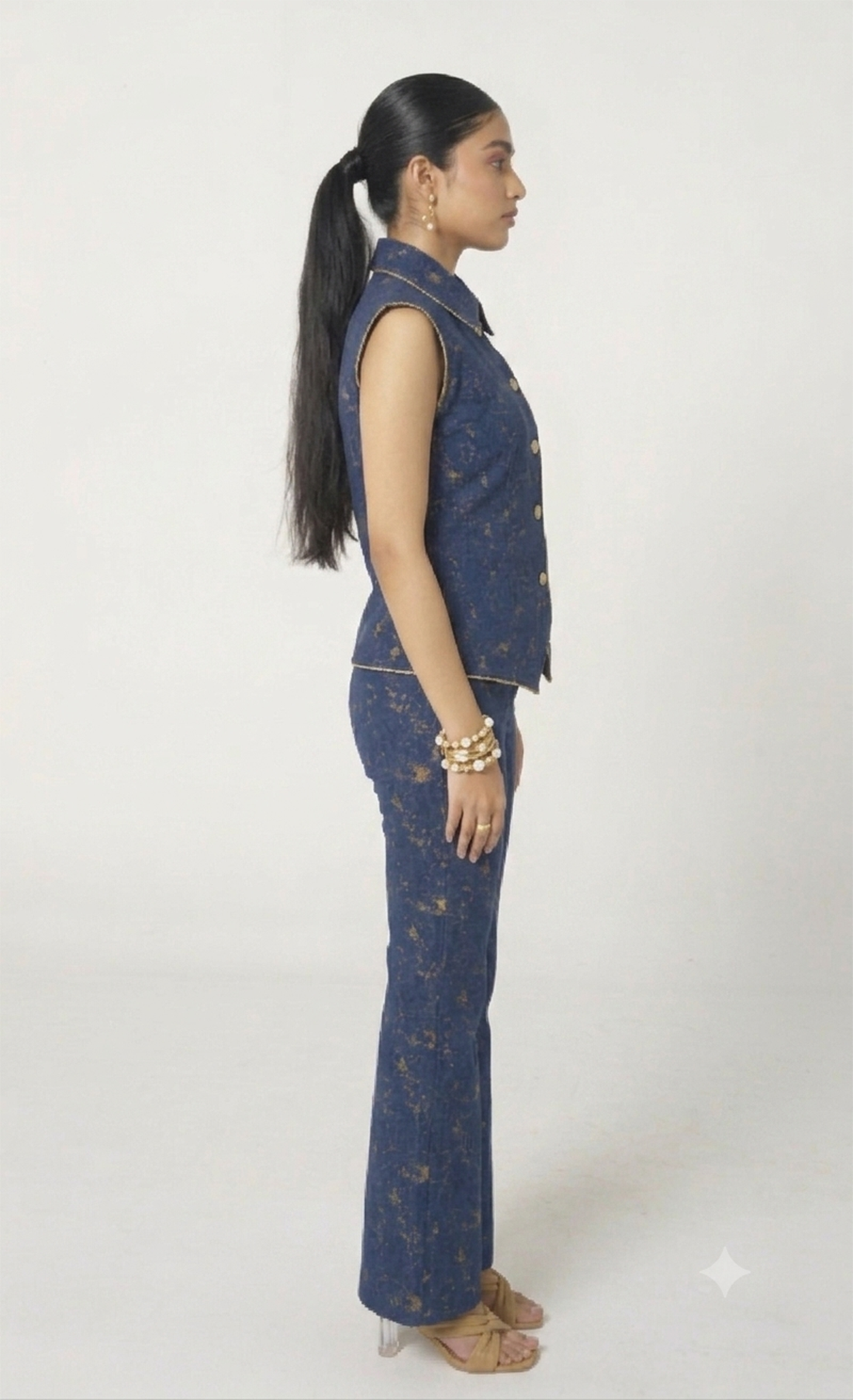 Beige Jacquard Pants Set