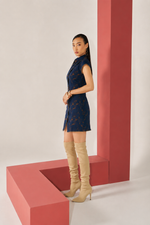 Dark Blue Denim Jacquard Shift Dress