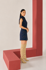 Dark Blue Denim Jacquard Shift Dress
