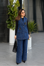 Floral Embellished Denim Overlay Set
