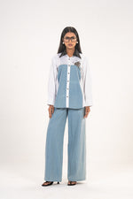White Denim Panel Shirt