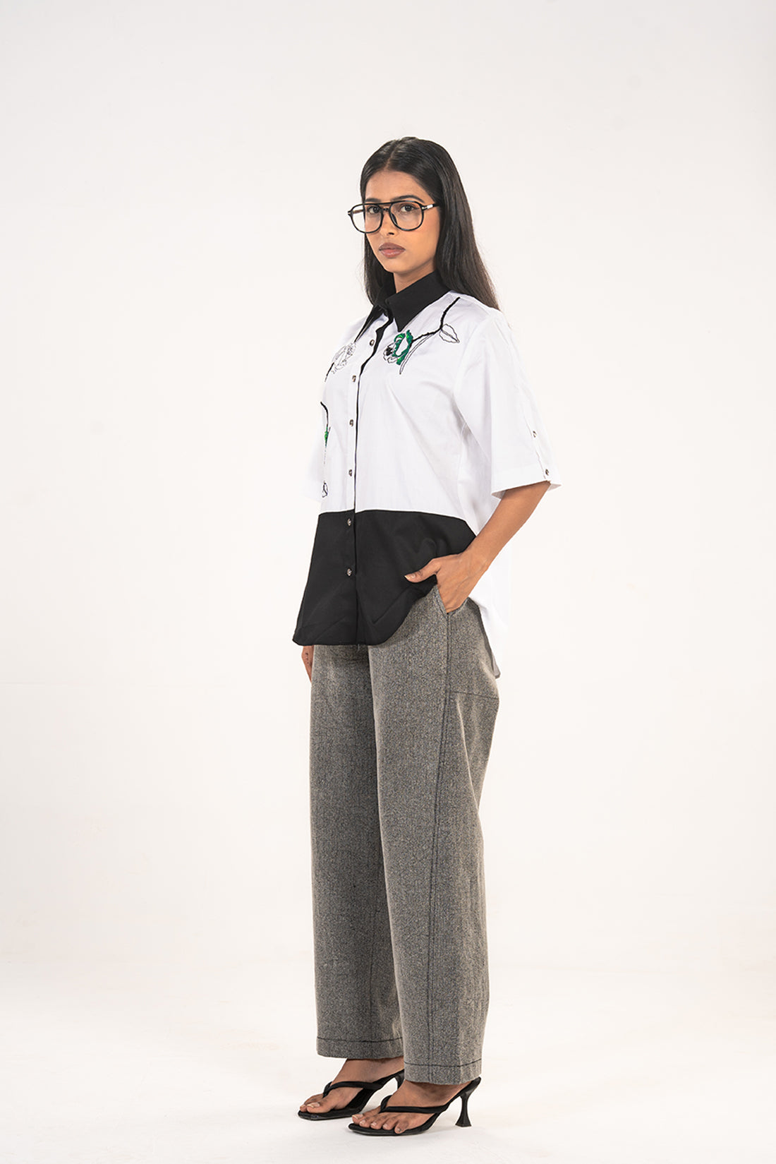 White Hemline Rose Shirt
