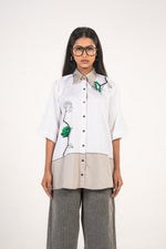 White Grey Hemline Rose Shirt