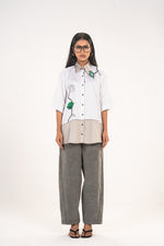 White Grey Hemline Rose Shirt