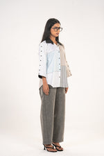 White & Grey Colour Block Shirt