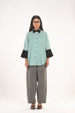 Green Stripe Embellished Collar Shirt