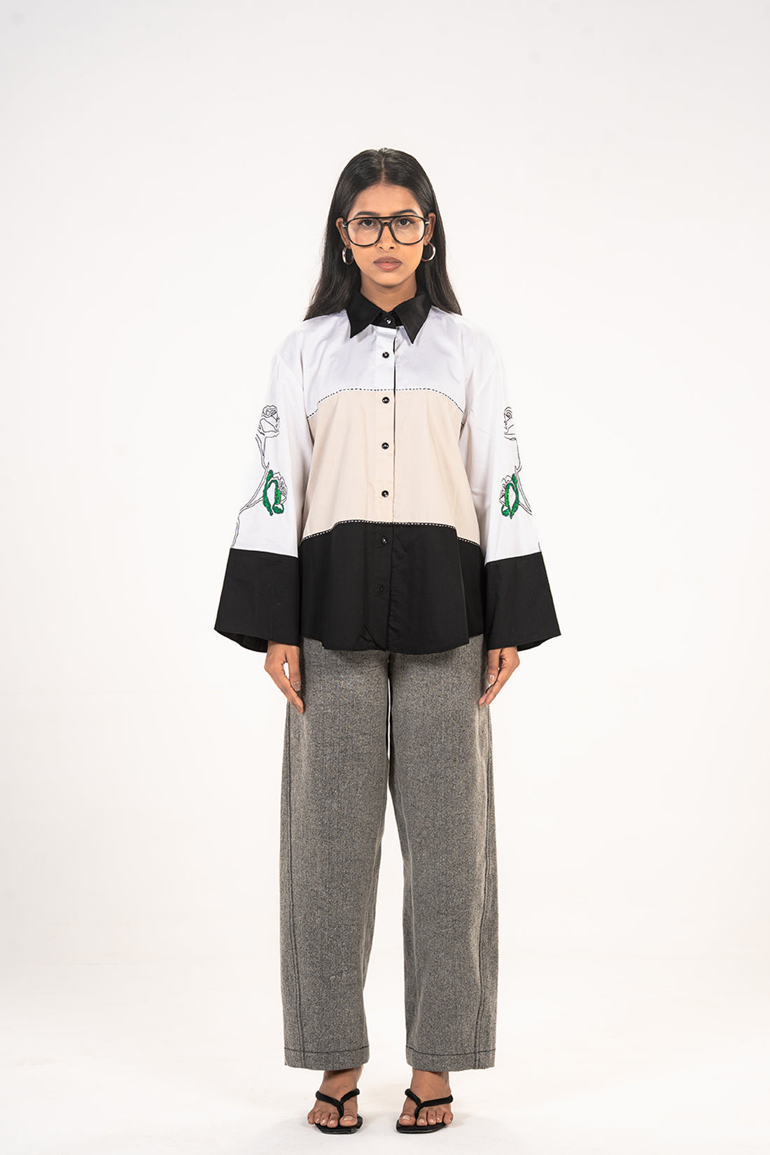 Colour Block Rose Sleeve Shirt