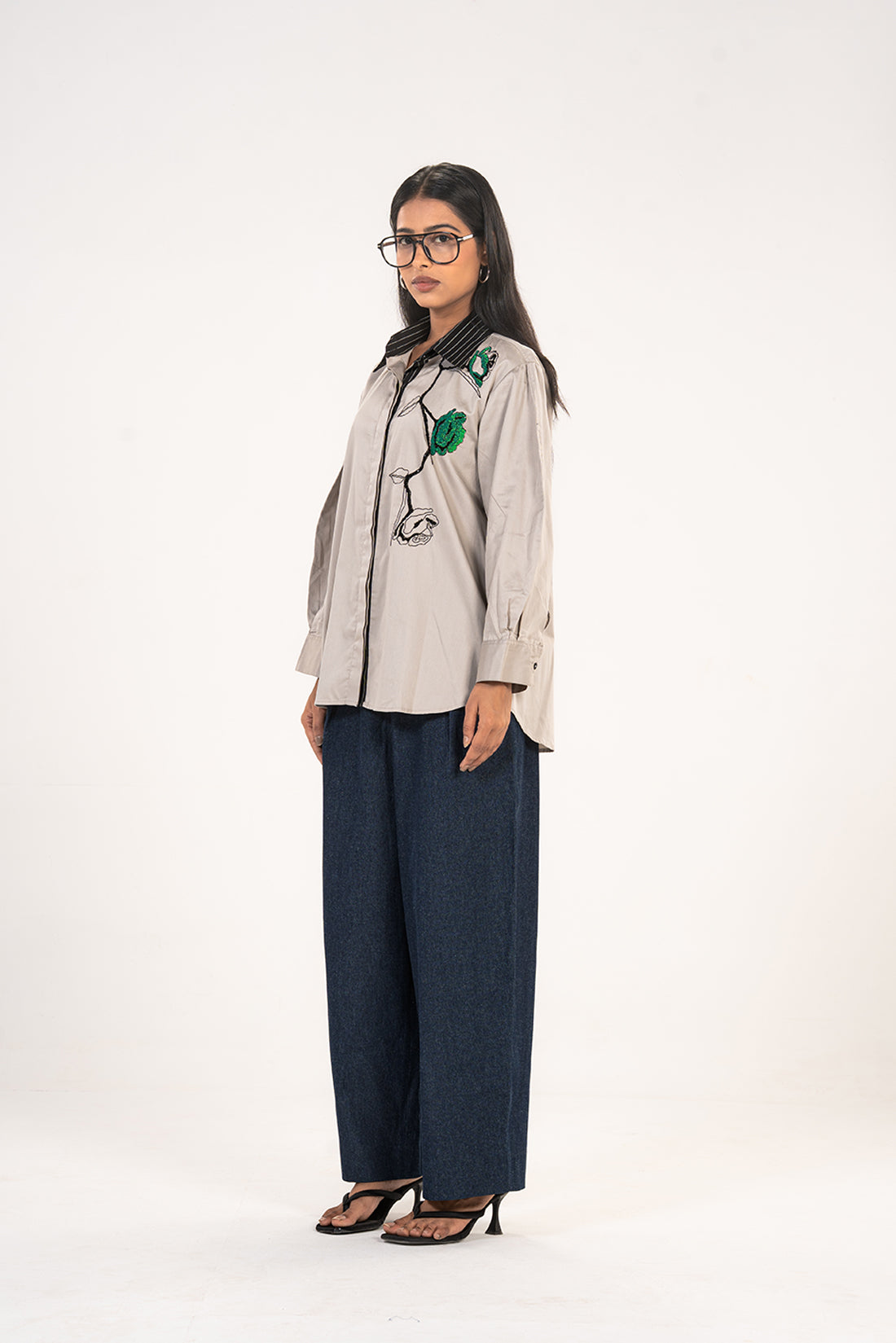 Grey Rose Embroidered Comfort Shirt