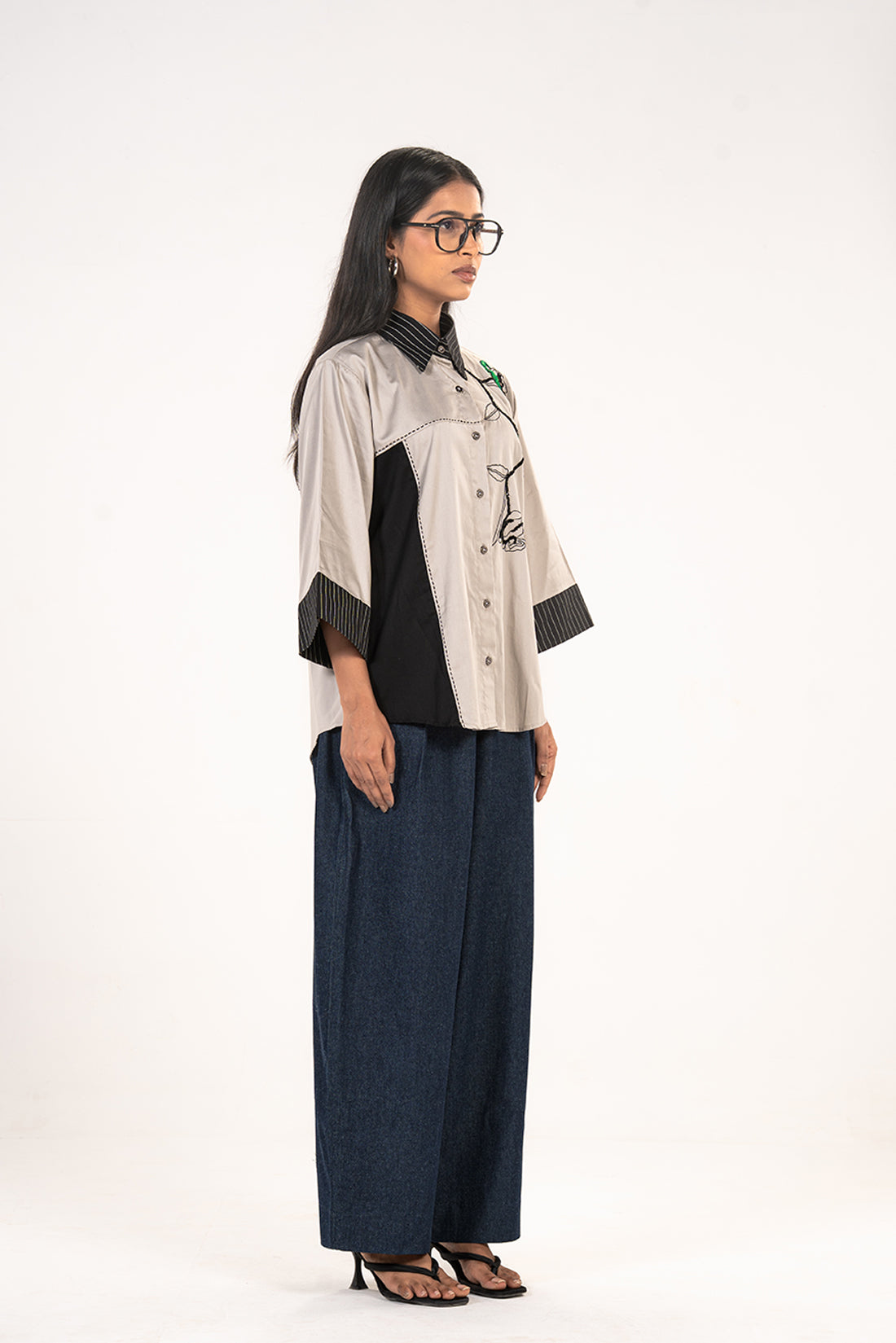 Grey Rose Panel Shirt