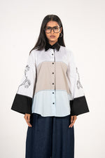 Grey Blue Rose Colour Block Shirt
