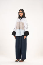 Grey Blue Rose Colour Block Shirt