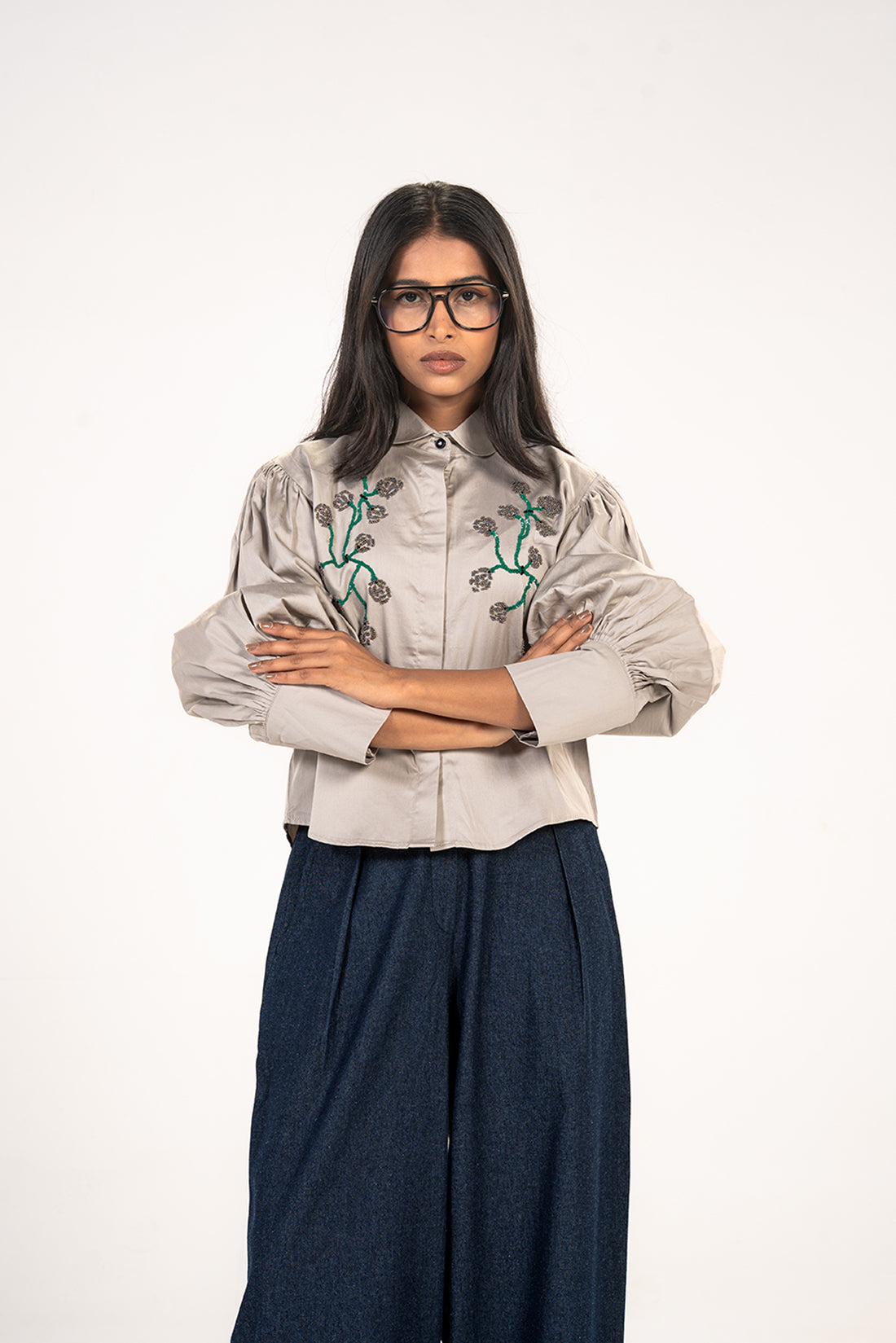 Grey Rose Cropped Shirt