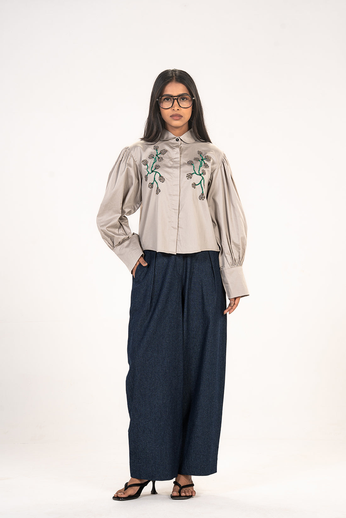 Grey Rose Cropped Shirt