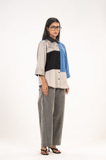 Grey Blue Stripe Colour Block Shirt