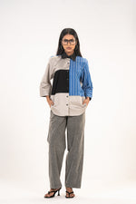 Grey Blue Stripe Colour Block Shirt