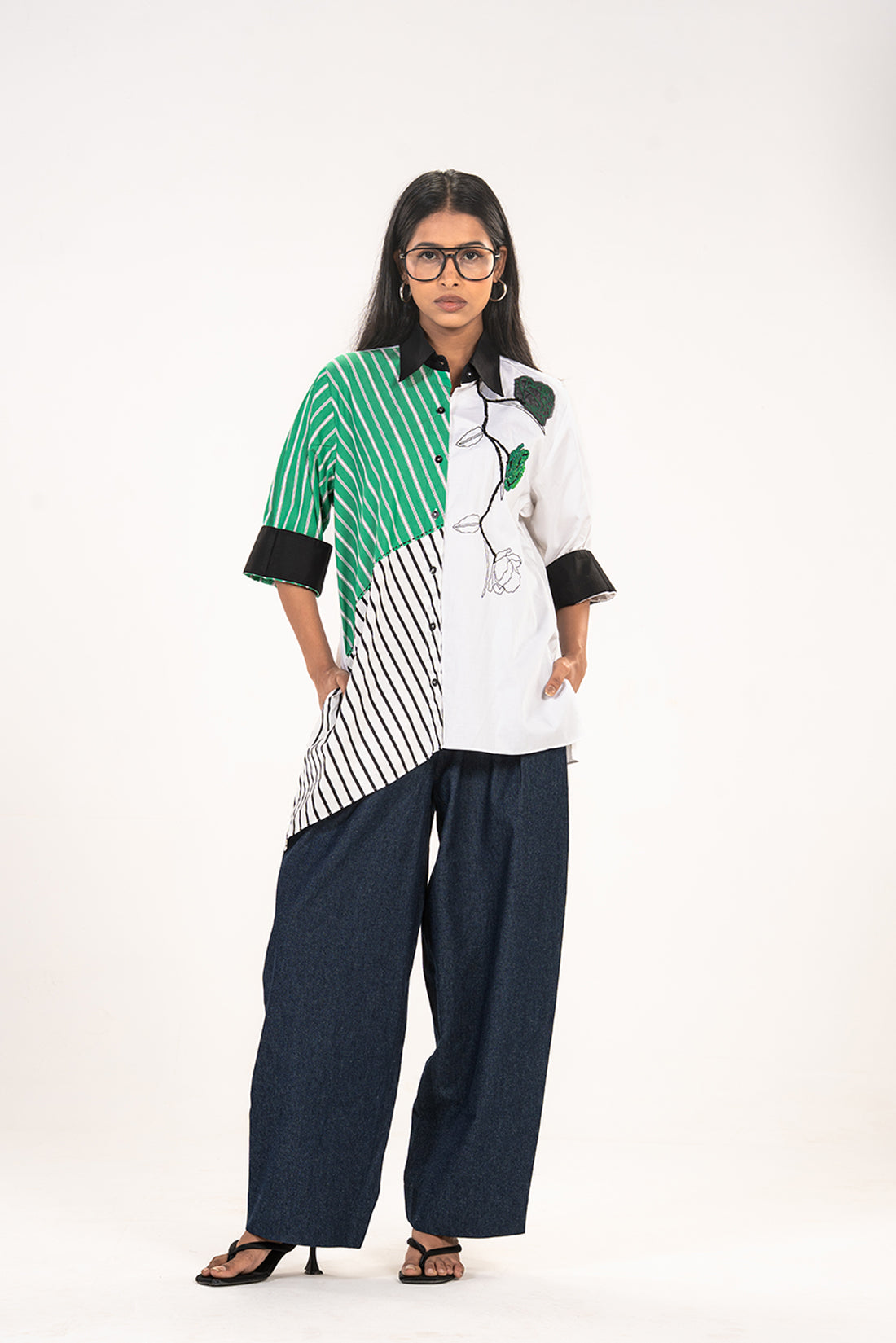 Green Diagonal Stripe Shirt