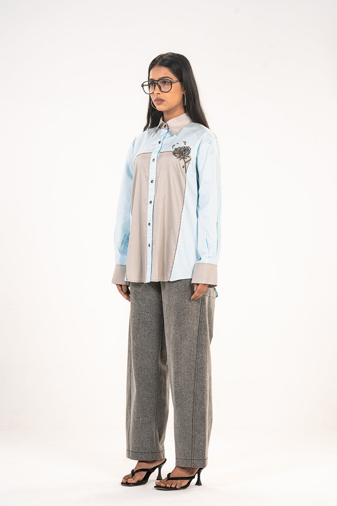 Sky Blue Chrysanthemum Panel Shirt