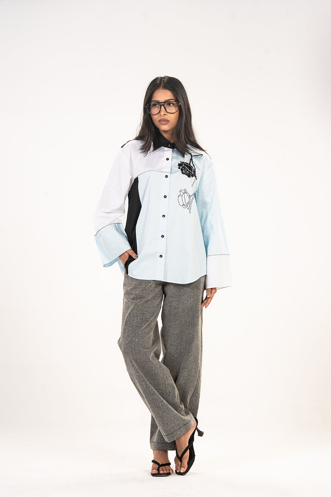 Sky Blue Rose Panel Shirt