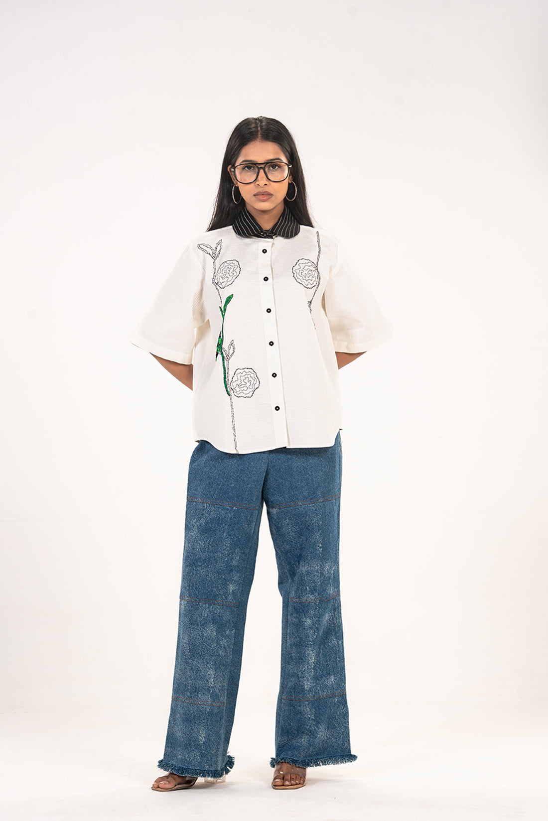White Abstract Rose Shirt