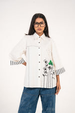 White Green Floral Panel Shirt