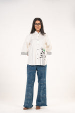 White Green Floral Panel Shirt