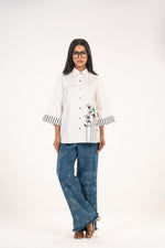 White Green Floral Panel Shirt